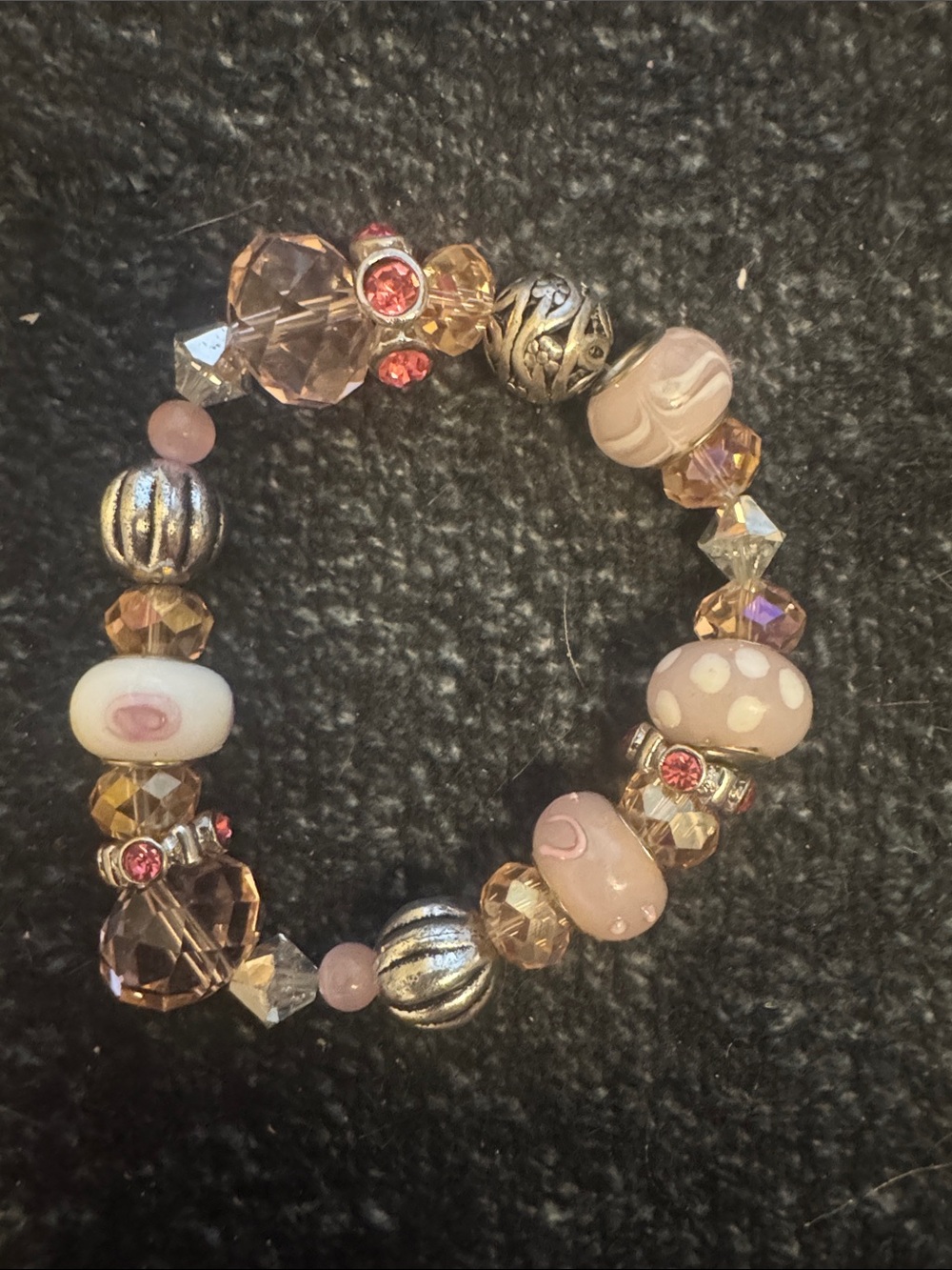 Pink and Gold Glass Bead Stretch Bracelet